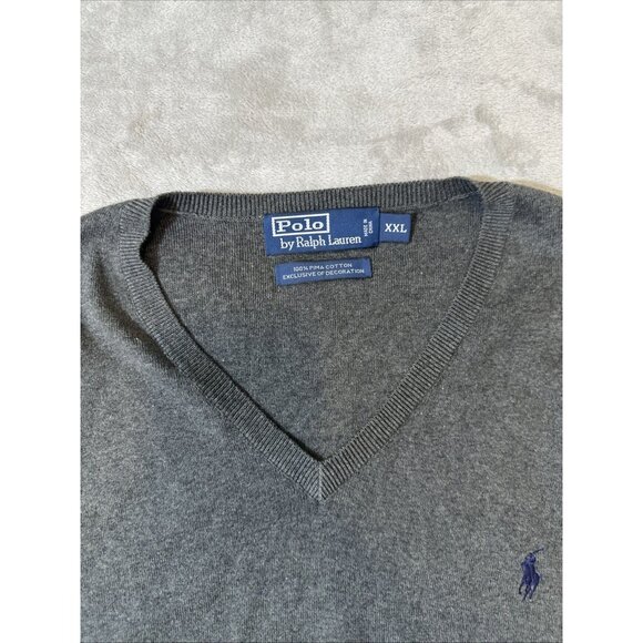 Polo Ralph Lauren Men’s XXL Gray Pima Cotton V-Neck Sweater Vest Pullover - Picture 4 of 10